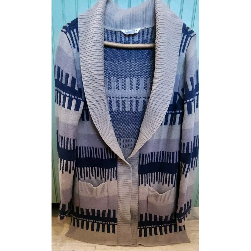 Mountain Khakis Womens‎ Sweater Sz Medium Wool Shawl Cardigan Gray Blue NEW